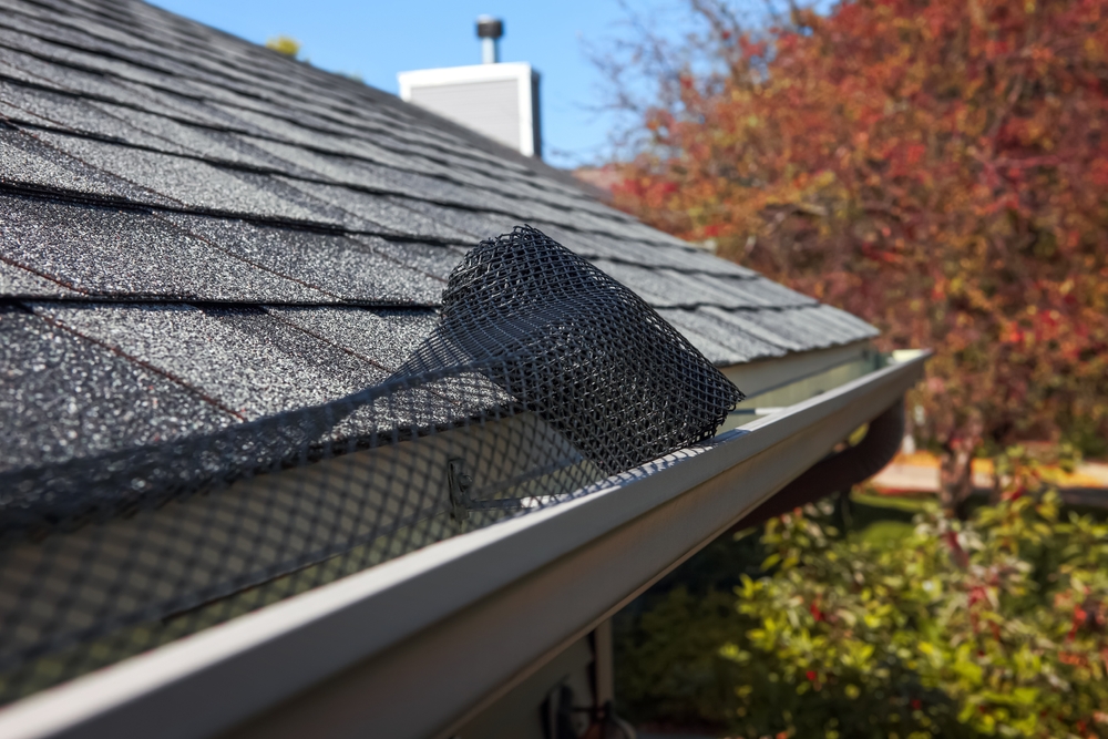 Mesh gutter guard positioned on home gutter system